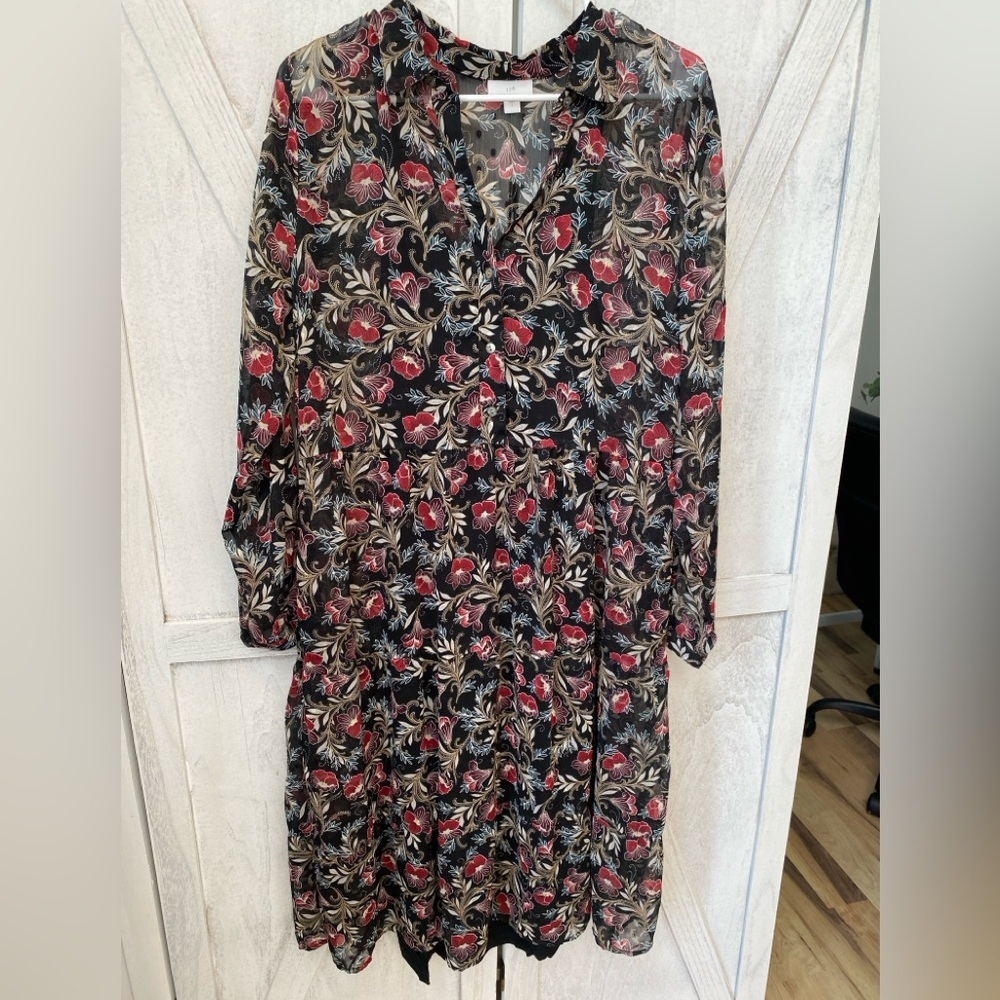 J. Jill Semi Sheer Floral Modest Shirt Dress Women’s Size Large - Picture 8 of 9